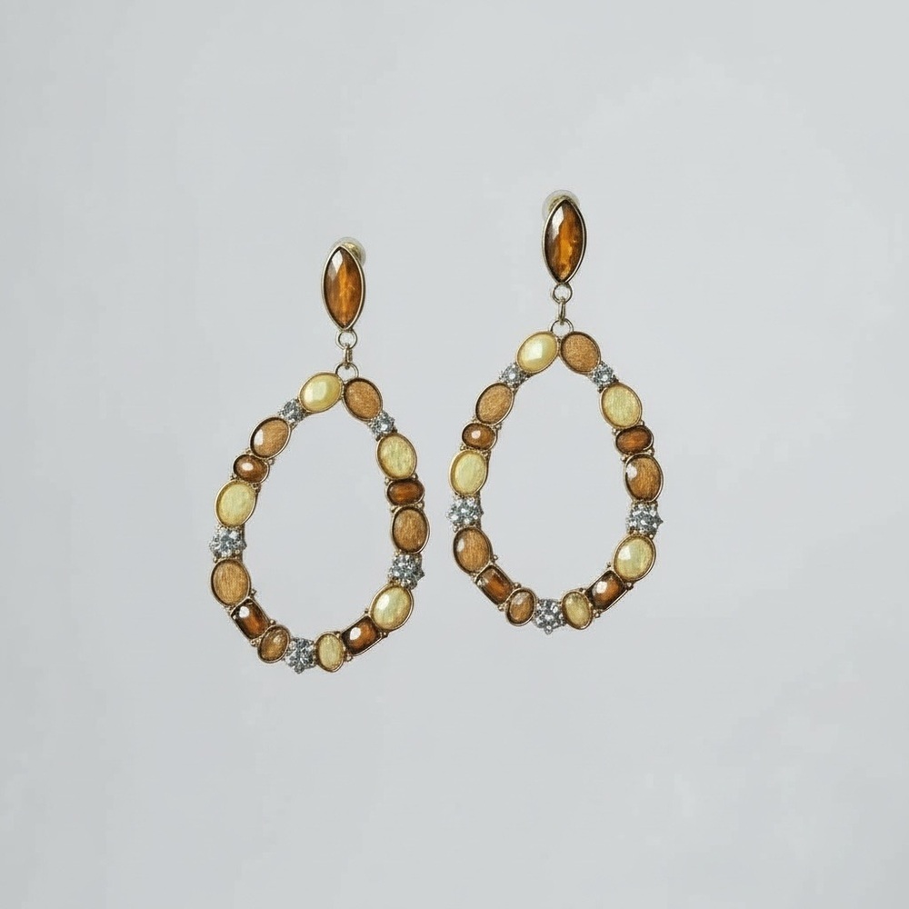 Elegant Gold and Brown Hoop Earrings - Picture 5 of 5